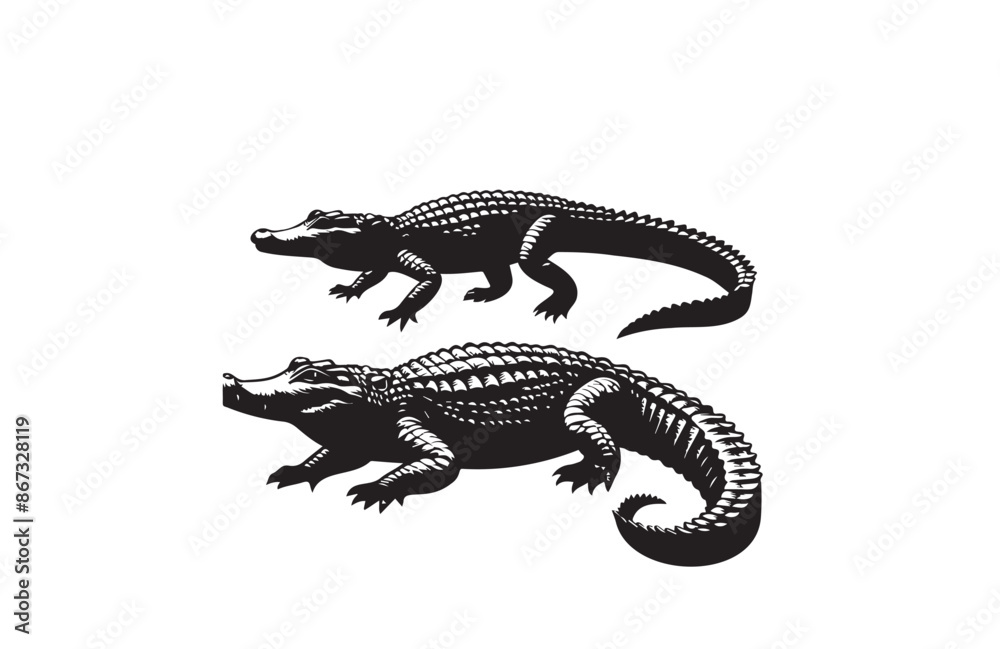 Fototapeta premium vector silhouette illustration of crocodile on white background