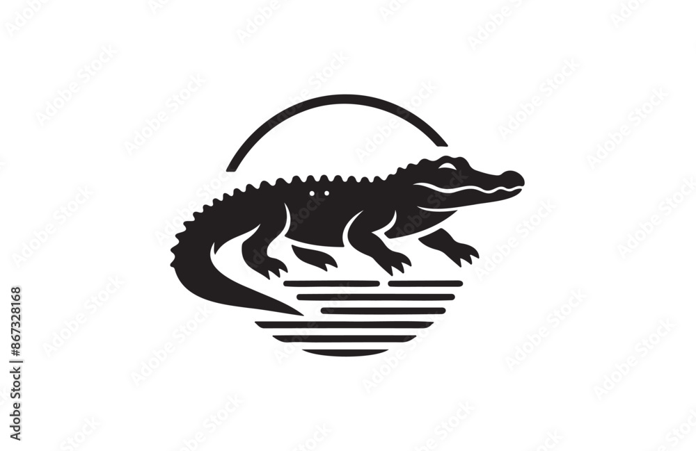 Fototapeta premium vector silhouette illustration of crocodile on white background