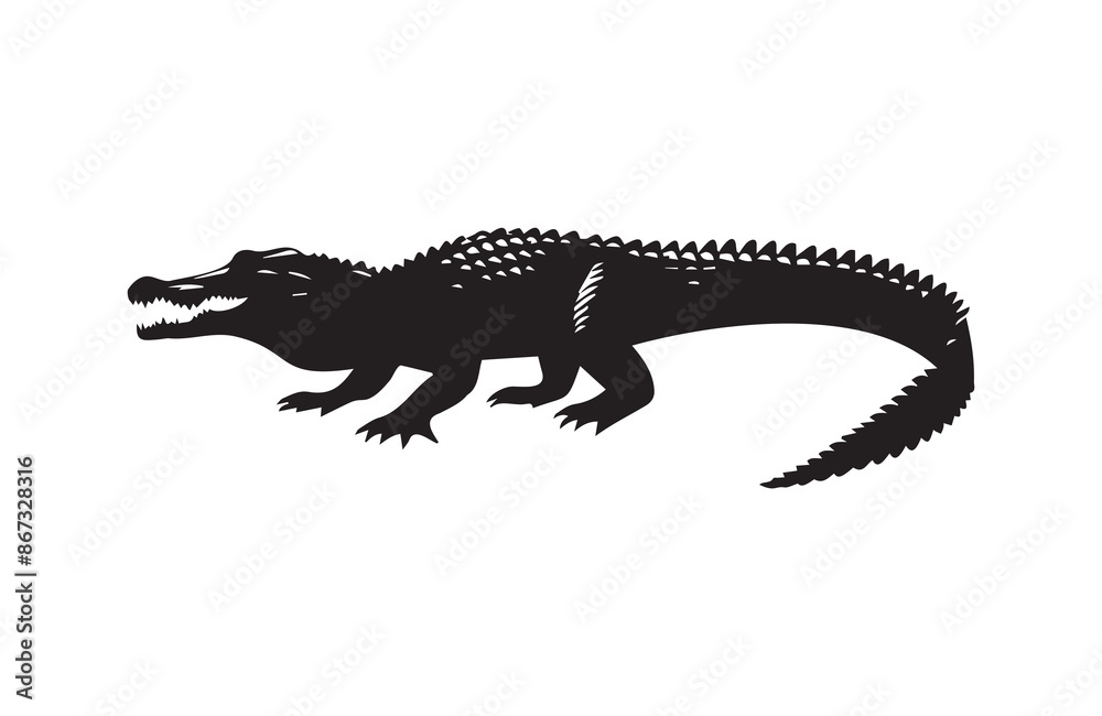 Fototapeta premium vector silhouette illustration of crocodile on white background