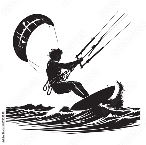 Kitesurfing Kite Surfing logo, silhouette vector on white background.
