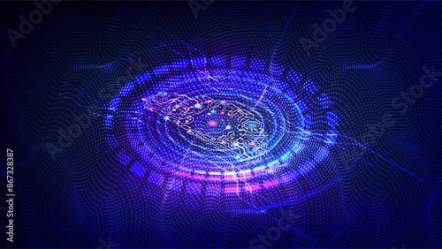 Abstract Quantum computer technologies background concept with Futuristic blue circuit and Waves flow. Vector Illustration eps10