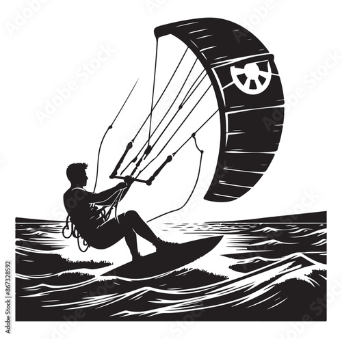 Kitesurfing Kite Surfing logo, silhouette vector on white background.