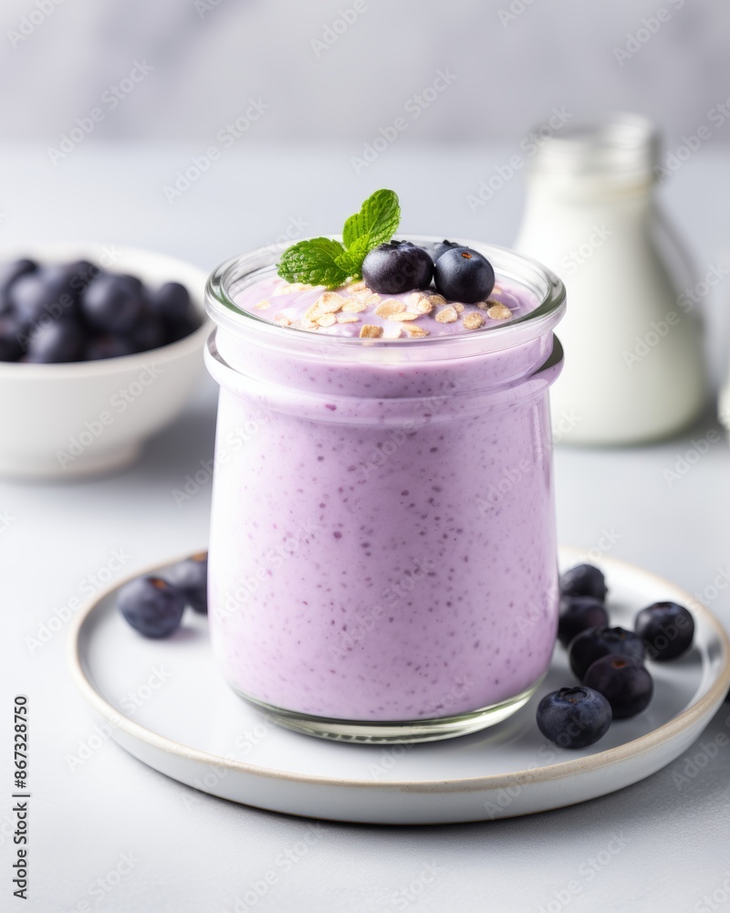 Morning delight fresh smoothie in a jar on white table, a perfect start to the day Morning delight fresh smoothie in a jar on white table, a perfect start to the day