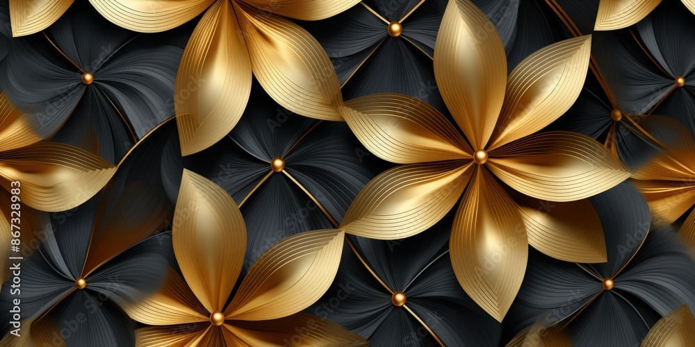 Abstract Golden and Black Flower Pattern Abstract Golden and Black Flower Pattern