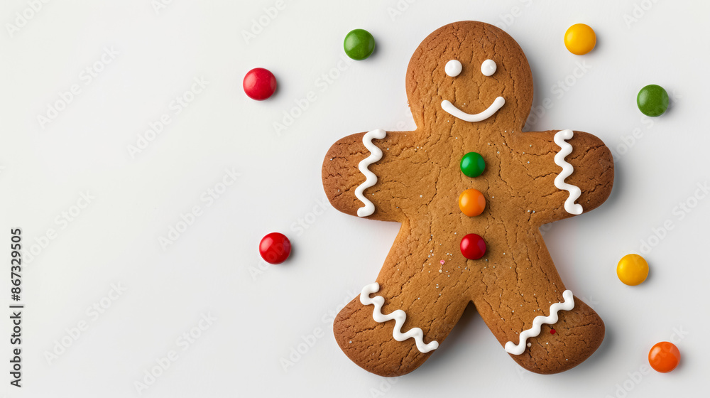 A festive gingerbread man adorned with icing and colorful candy details watercolour illustration A festive gingerbread man adorned with icing and colorful candy details watercolour illustration