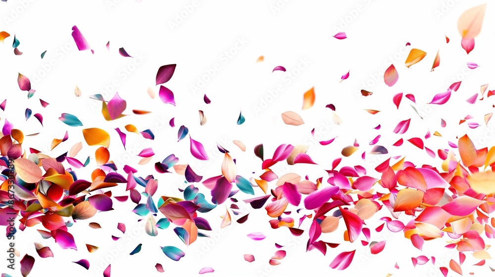 Colorful Falling Petals and Leaves in a Vibrant Abstract Design