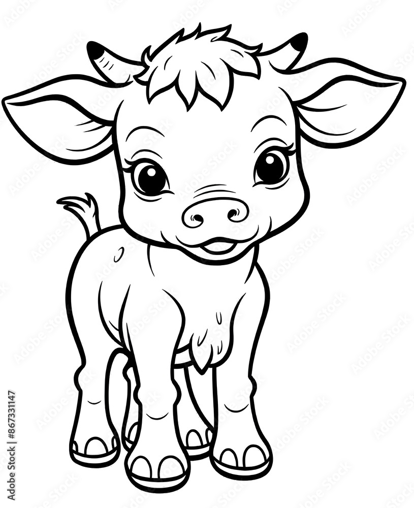 Obraz premium Cute cow cartoon coloring page illustration vector. For kids coloring book. cute cow colouring book image cartoon