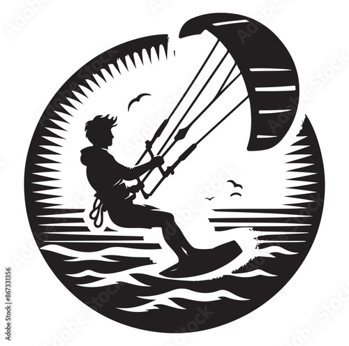 Kitesurfing Kite Surfing logo, silhouette vector on white background.