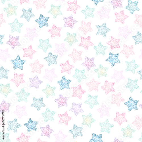 Wallpaper Mural Watercolor pastel star seamless pattern vector. Brush stroke stars on white background. Beautiful design for fabric, textile, sweet dress, skirt, kid cloth, wrapping paper, card, decor, print, banner. Torontodigital.ca