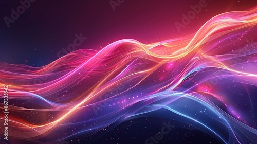 Glowing blue and red waves on red, blue, black background, Generate AI. © Salis