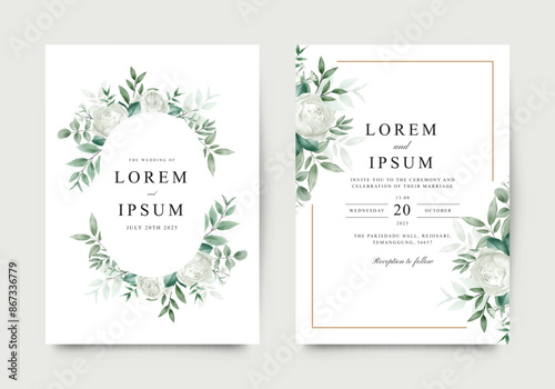 Elegant white rose flower decoration wedding invitation template