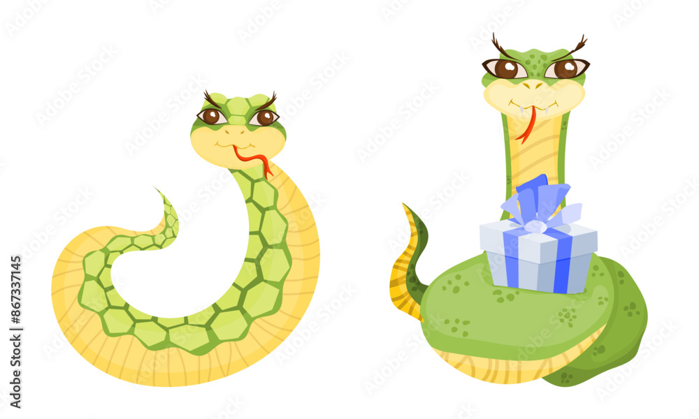 Fototapeta premium selection of snakes simple style characters funny
