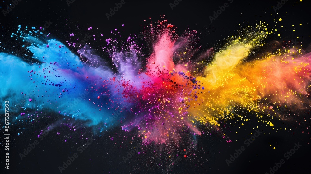 Explosion of Bright Colorful Paint on Black Background Explosion of Bright Colorful Paint on Black Background