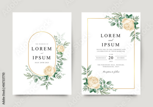 Wedding invitation template with elegant yellow roses