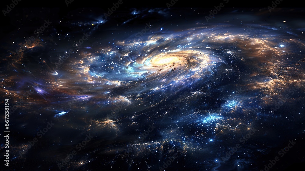 Fototapeta premium Cosmic Symphony: Swirling Galaxy with Luminous Stars and Nebulae