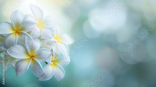 A beautiful copy space image featuring frangipani flowers blooming with a softly blurred background. Generative AI