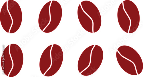 Coffee beans illustration. Robusta, arabica. Cappuccino, mocha, espresso, latte, chocolate ingredient. Aromatic beverage with caffeine. Vector isolated on white background.