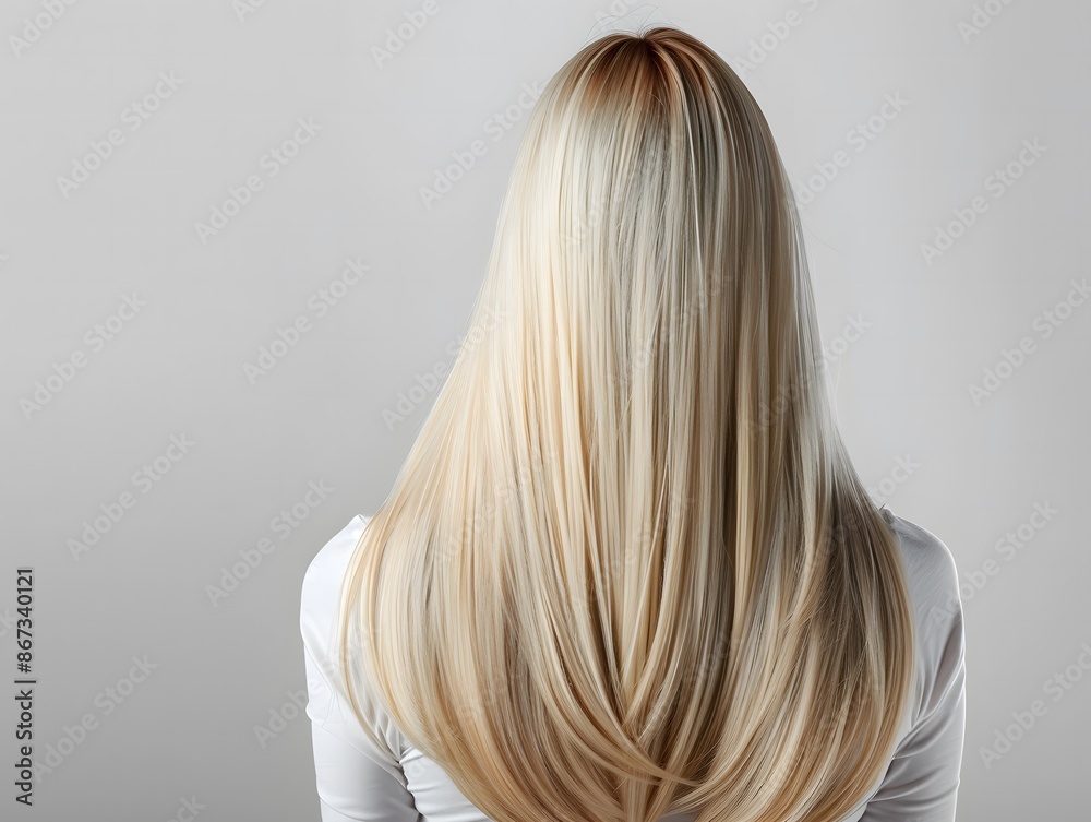 Naklejka premium Blonde Woman with Straight Hair on White Background