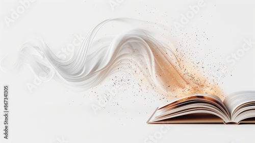 Seamless sticker fantasy illustration of a single book of white magic emitting arcane energies, crackling with magic and sparks, detailed and intricate design on a white background photo