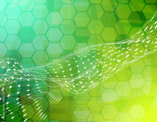 Abstract geometric background with dots and lines. Global network connection. Technological cyber background. green 12