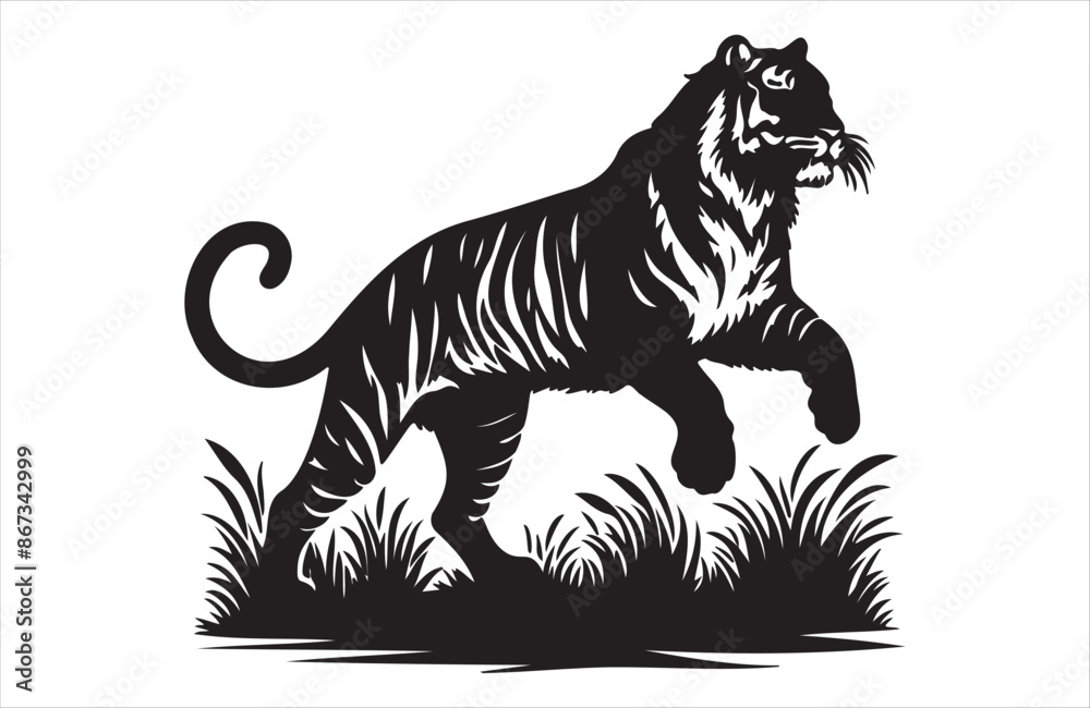 vector silhouette illustration of a tiger on white background vector silhouette illustration of a tiger on white background