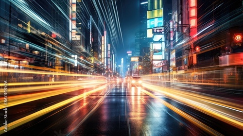 Futuristic blurred highway illuminated motion in metropolitan city