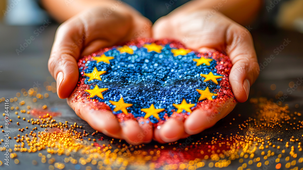 Celebrating europe day with glittering hands Celebrating europe day with glittering hands