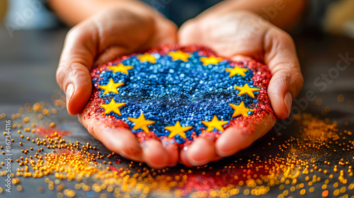 Celebrating europe day with glittering hands © João Macedo