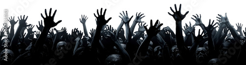 Silhouettes of zombie arms reaching up from the ground, creating a striking and eerie scene against a transparent background