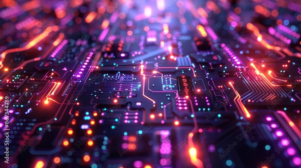 Obraz premium Unleashing the Future: Vibrant Abstract AI Shapes and Circuits in Ultradetail 4K Resolution, Generative AI