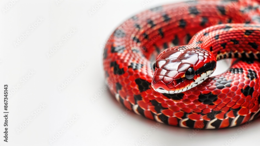 Bright red and black coiled snake with white background Bright red and black coiled snake with white background