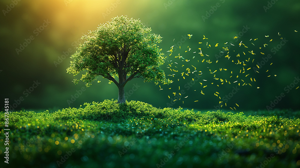 Conceptual image with green tree growing in soil Conceptual image with green tree growing in soil