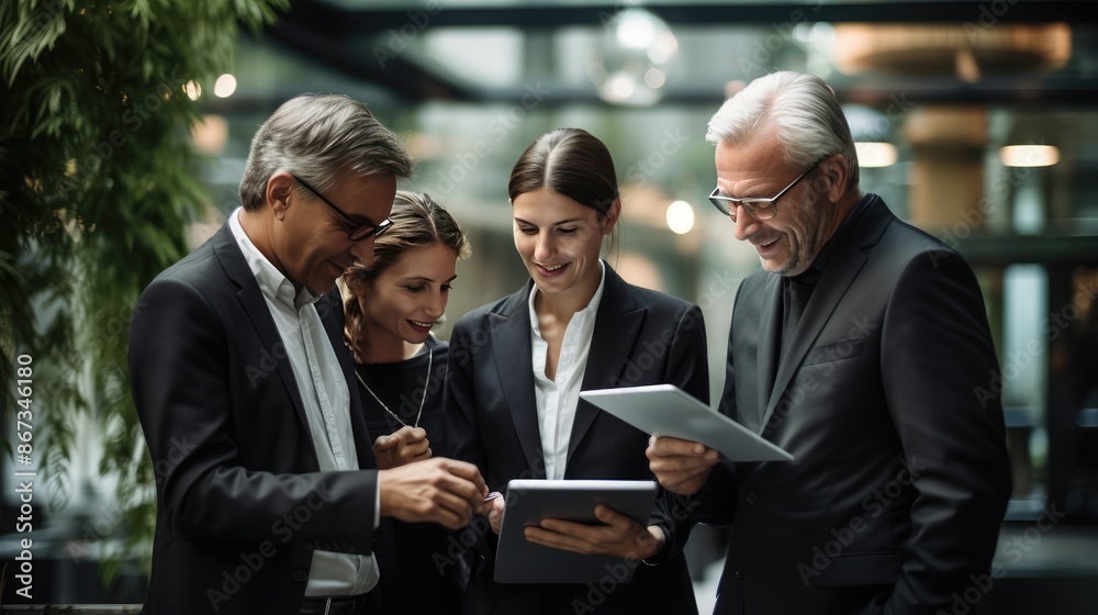 Group of professionals businesspeople discussing and planning with a digital tablet. Group of professionals businesspeople discussing and planning with a digital tablet.