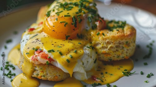 Turmeric-Poached Eggs with Chive Biscuits and Lobster Gravy