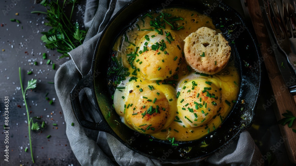 Turmeric-Poached Eggs with Chive Biscuits and Lobster Gravy Turmeric-Poached Eggs with Chive Biscuits and Lobster Gravy