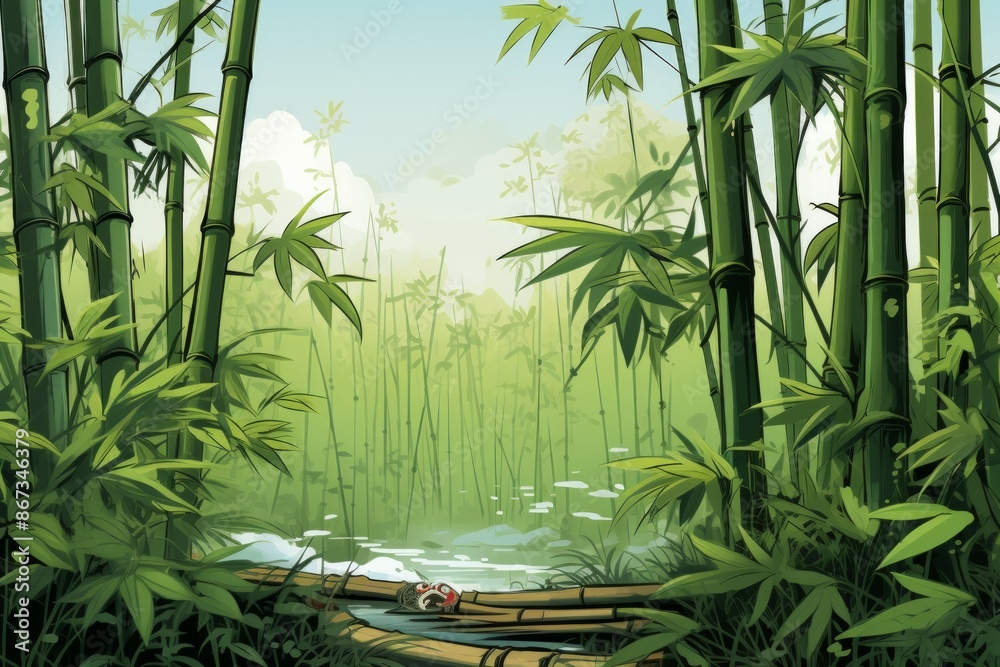 Obraz premium Bamboo Material Structure Background - Generative AI