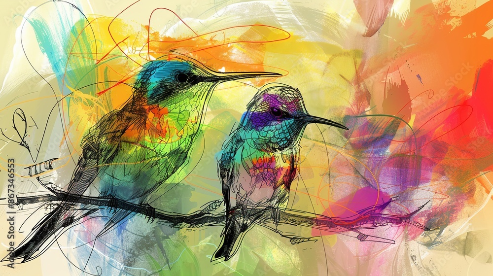 Fototapeta premium Vibrant Abstract Wildlife Sketches on Natural Background