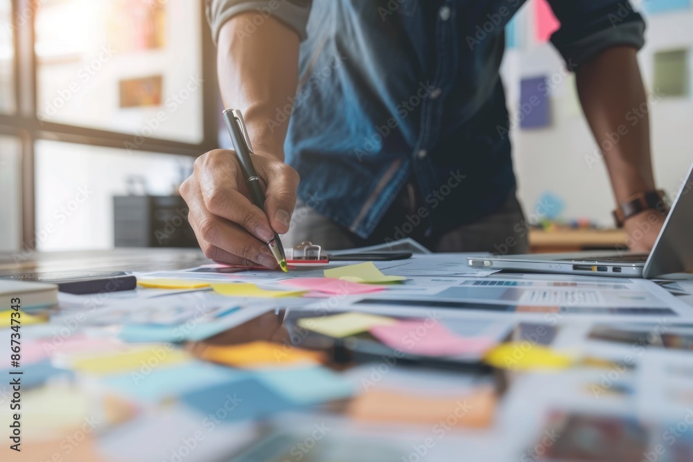 European-American entrepreneur brainstorming ideas for online marketing campaigns, modern office, focused and creative European-American entrepreneur brainstorming ideas for online marketing campaigns, modern office, focused and creative