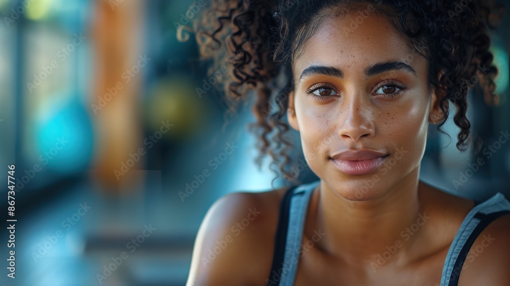 Gym, portrait or happy black woman on break after a workout, exercise or training for fitness sitting Gym, portrait or happy black woman on break after a workout, exercise or training for fitness sitting