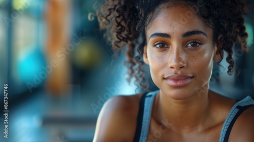 Gym, portrait or happy black woman on break after a workout, exercise or training for fitness sitting