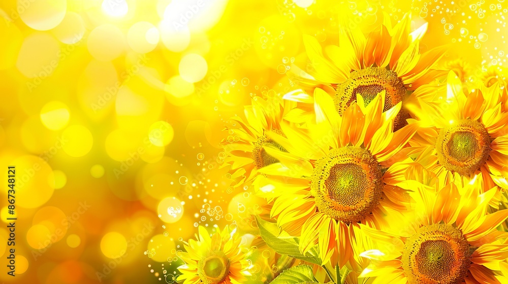 Fototapeta premium Sunflowers on a yellow background.