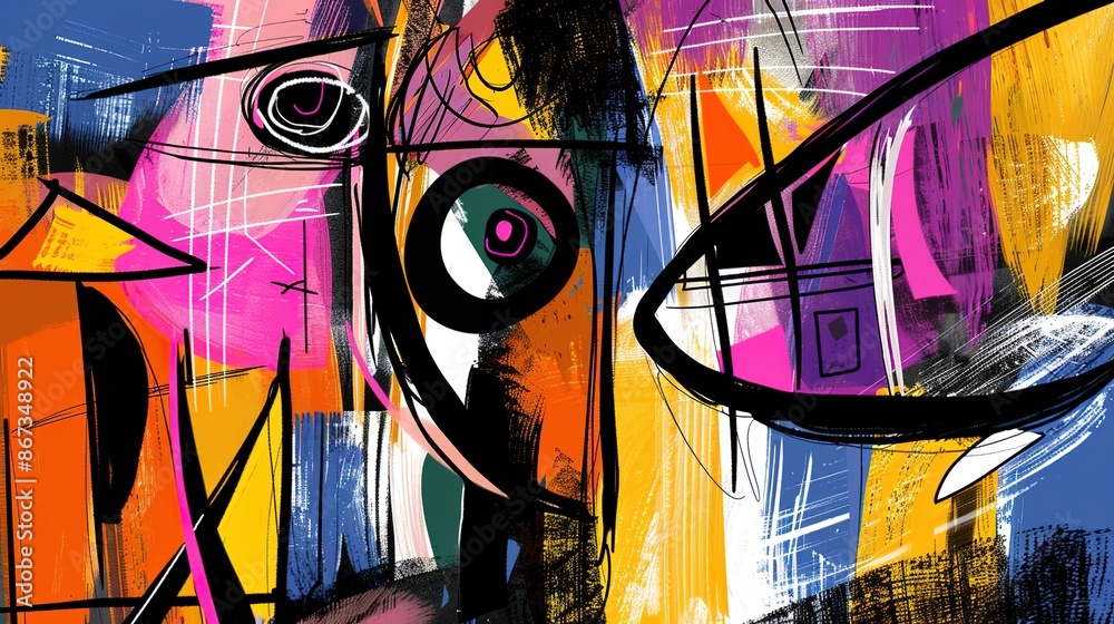 Obraz premium Whimsical Playful Abstract Sketches - Cartoonish Shapes and Bold Colors