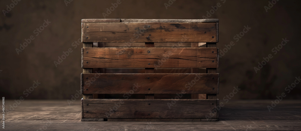 A rustic wooden crate stand with a weathered finish, providing an earthy and authentic display stage A rustic wooden crate stand with a weathered finish, providing an earthy and authentic display stage