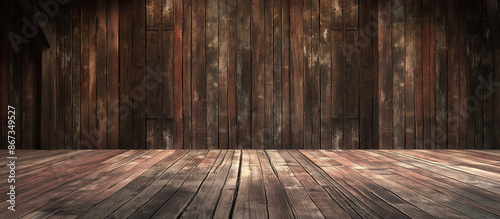 A rustic wooden stage with a weathered finish, providing a cozy and earthy display environment