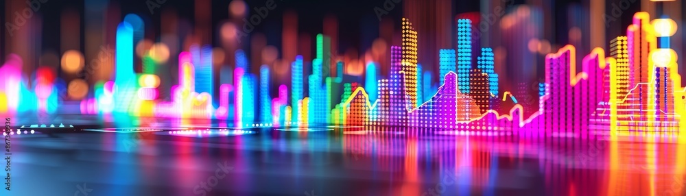 abstract neon cityscape with glowing buildings and reflections. abstract neon cityscape with glowing buildings and reflections.