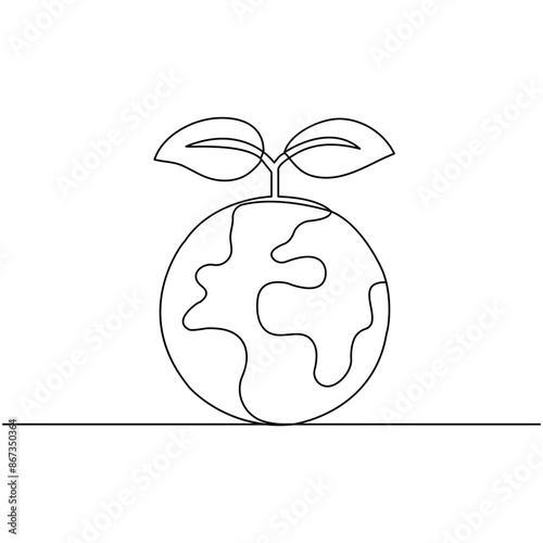 
Ecology  single line art, continuous one line drawing of  Isolated outline vector art
 photo