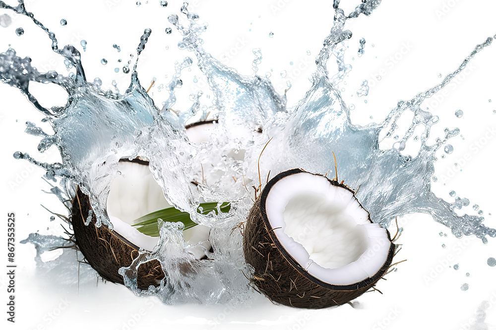 Delicious coconut broken in half, isolated on transparent background Delicious coconut broken in half, isolated on transparent background