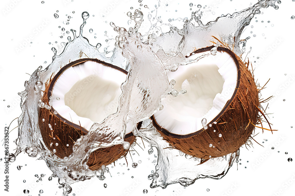 Delicious coconut broken in half, isolated on transparent background Delicious coconut broken in half, isolated on transparent background
