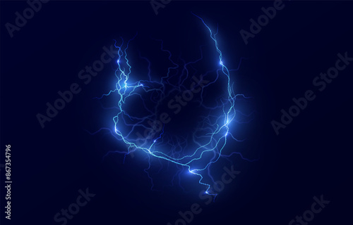 Light blue isolated vector lightning png. Realistic natural neon lightning effectThunderstorm. Strength Energy charge Thunder. Blitz Lightning Thunder Light Sparks Storm Flash	