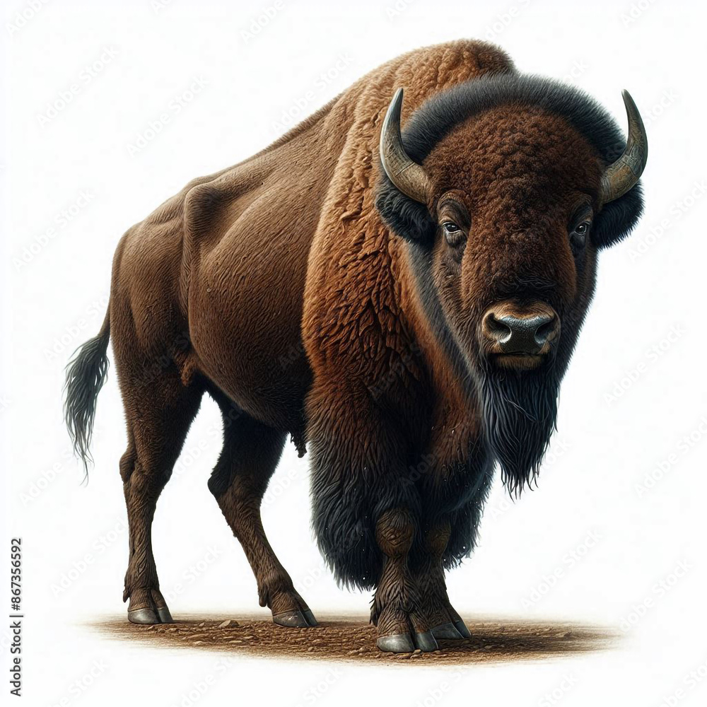 Full length bison on a white background, generated using AI. Full length bison on a white background, generated using AI.